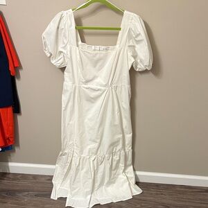 White Puff Sleeve Midi Dress